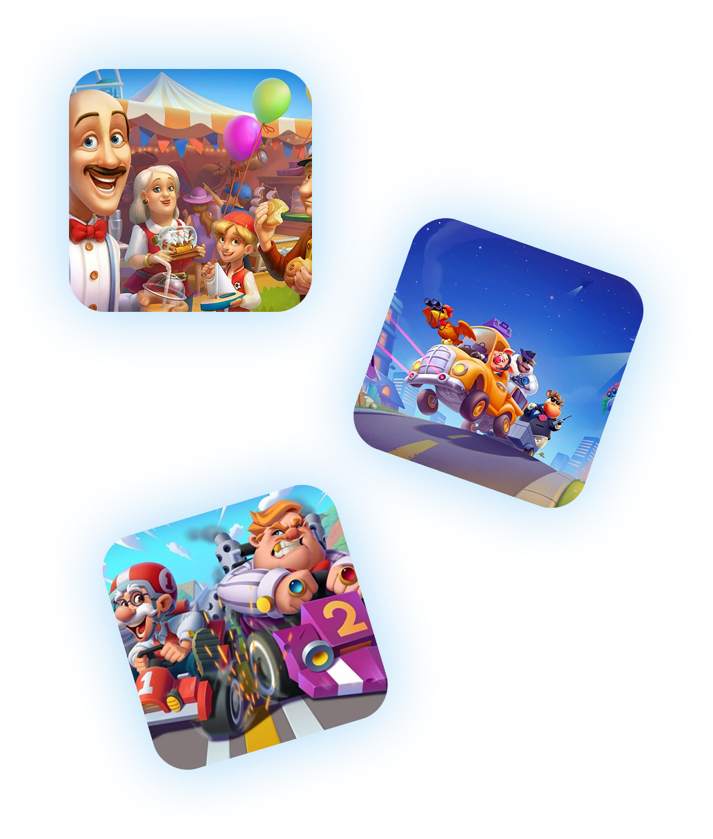 Collection of colorful game cards floating in space