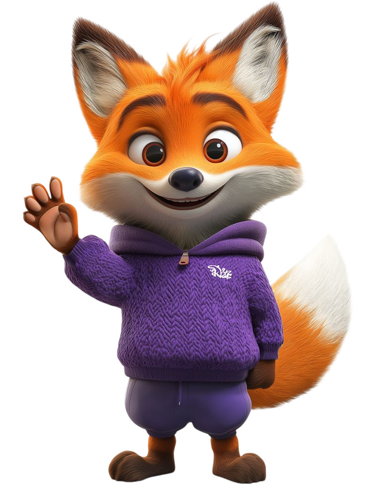 Cartoon fox mascot waving